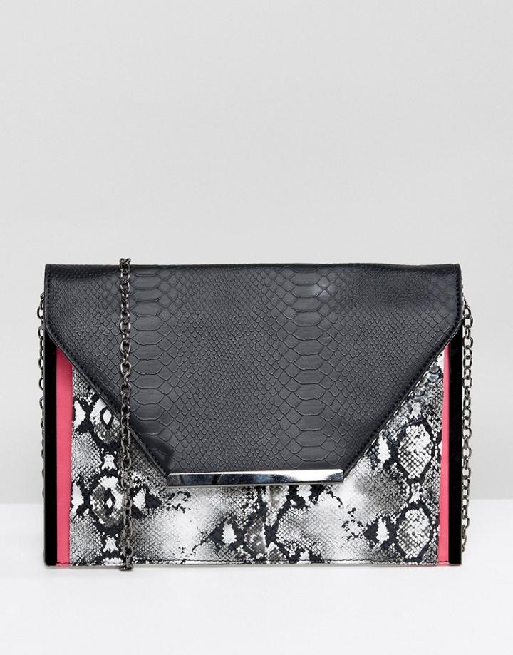 Yoki Snake Print Foldover Envelope Clutch - Black