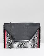 Yoki Snake Print Foldover Envelope Clutch - Black