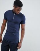 Asos Design Muscle Fit T-shirt With Contrast Zip Neck - Multi