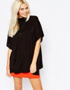 Monki High Neck Knitted Tunic Top - Black