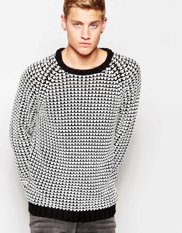 Cheap Monday Crew Knit Sweater Zoom Contrast Texture - Black