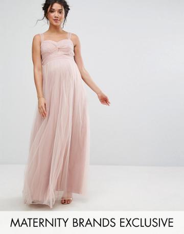 Chi Chi London Maternity Knot Front Tulle Maxi Dress - Purple
