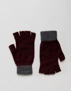 Asos Fingerless Gloves In Burgundy With Gray Cuff - Purple
