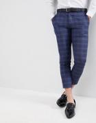 Boohooman Skinny Fit Cropped Suit Pants In Navy Check - Gray