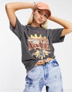 Daisy Street Relaxed T-shirt With Grunge Graphic-grey