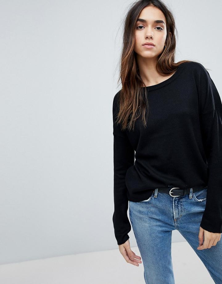 Brave Soul Pawsey Sweater With Wide Sleeves - Black