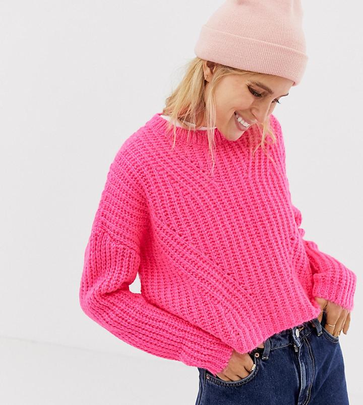 Stradivarius Crew Neck Neon Sweater-pink