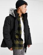 New Look Parka Jacket With Fur Trim In Black