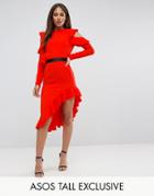 Asos Tall Cold Shoulder Crepe Asymmetric Dress - Red