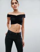 Asos Top In Crop With Off Shoulder And Ruched Detail - Black