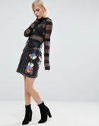 Asos Leather Mini Skirt With Paint And Stud Detail - Black