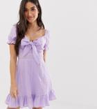 Sisters Of The Tribe Tie Front Mini Dress - Purple