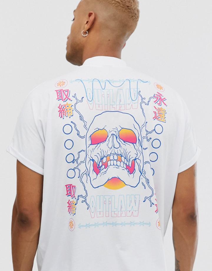 Asos Design Oversized T-shirt With Skull Back Print And Turtleneck-white