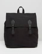 Asos Backpack In Black Canvas With Faux Leather Trims - Black