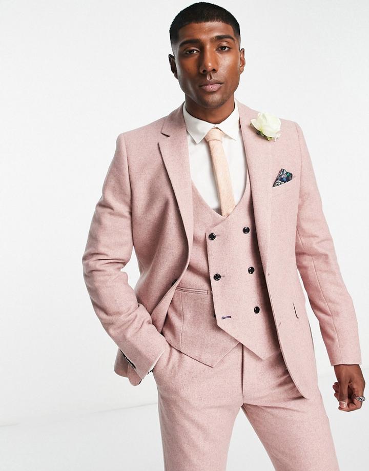 Harry Brown Wedding Tweed Wide Lapel Slim Fit Suit Jacket-pink