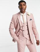 Harry Brown Wedding Tweed Wide Lapel Slim Fit Suit Jacket-pink