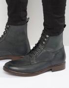 Asos Lace Up Boots In Black Leather With Dark Sole - Black