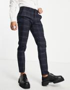 Selected Homme Skinny Fit Suit Pants In Navy Check