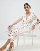 Fashion Union Short Sleeve Jumpsuit In Ditsy Floral - Pink
