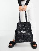 Asos Design Organic Cotton Branded Tote Bag In Celestial Print-multi