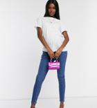 Asos Design Maternity Whitby Low Waist Skinny Jeans In Rich Midwash Blue With Over Bump Waist Band-blues