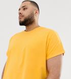 Asos Design Plus Oversized Longline T-shirt With Crew Neck And Roll Sleeve In Yellow
