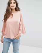 Brave Soul Bolero Frill Sleeve T-shirt - Pink