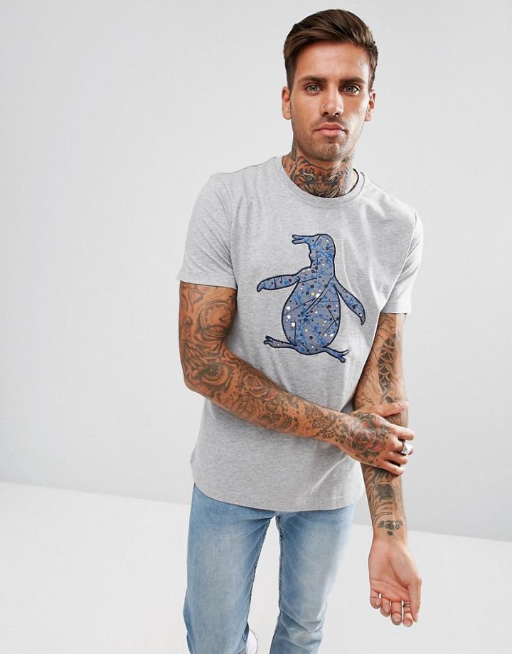 Original Penguin T-shirt Paintsplash Penguin Regular Fit In Gray Marl - Gray
