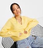 Asos Design Petite Oversized Sweater With Open Collar In Yellow