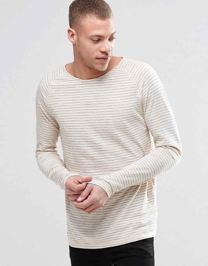 Nudie Otto Stripe Long Sleeve Top Slub In Off White/blue - White