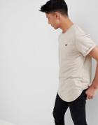 Hollister Curved Hem Crew Neck T-shirt Seagull Logo In Taupe - Beige
