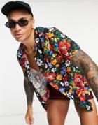 Asos Design Regular Revere Black Floral Summer Shirt