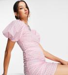 Reclaimed Vintage Inspired Puff Sleeve Mini Dress In Pink Gingham