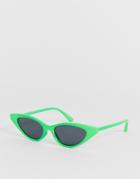 Asos Design Plastic Cat Eye Sunglasses In Neon Green With Smoke Lens - Green