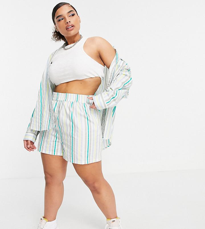 Collusion Plus Exclusive Shorts In Mixed Stripe-multi