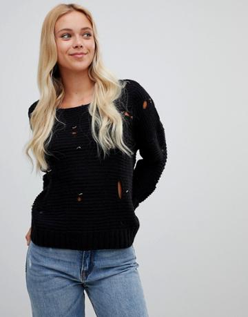 Wild Flower Distressed Sweater - Black