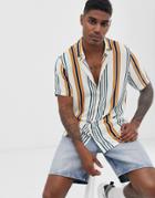 Asos Design Relaxed Fit Stripe Shirt In Cream - Cream