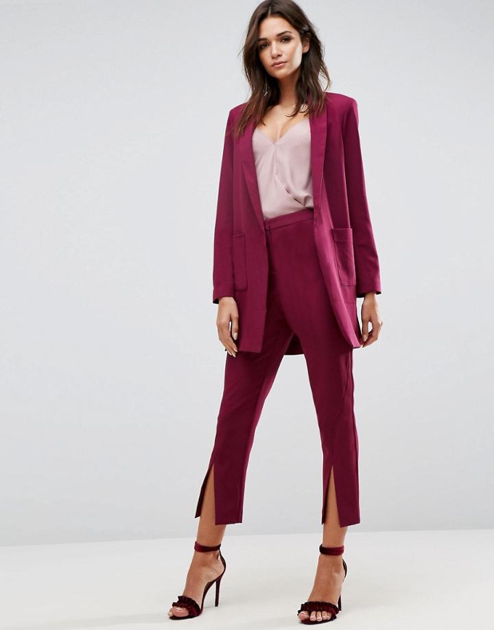 Asos Tailored Slim Clean Minimal Pants With Split Front - Purple