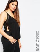 Asos Curve Cami In Lace And Crepe - Black
