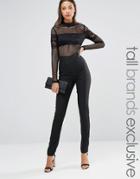 True Decadence Tall Long Sleeve Mesh Detail Jumpsuit - Black