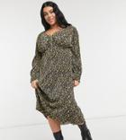 Asos Design Curve Midi Plisse V Neck Long Sleeve Dress In Black And Yellow Ditsy Floral-purple