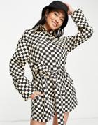 Asos Design Twill Boilersuit Romper In Mono Checkerboard-multi