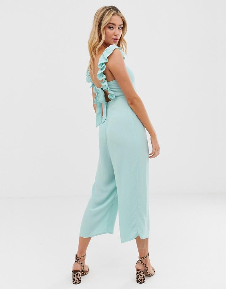 Asos Design Jumpsuit With Frill Strap And Tie Back-red