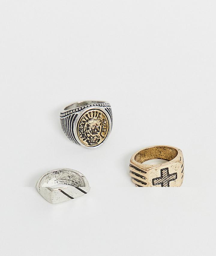 Bershka 3-pack Rings In Silver And Gold - Multi