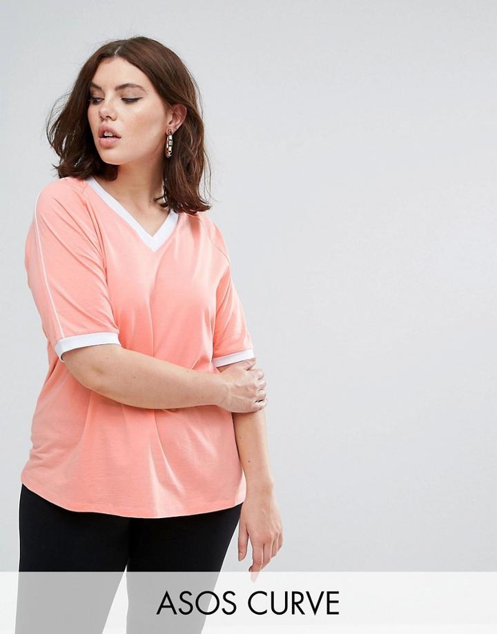 Asos Curve V Neck T-shirt With Panel Details - Orange