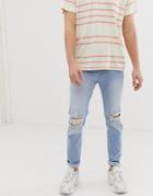 Hollister Destroyed Skinny Fit Jeans In Light Destroy-blue