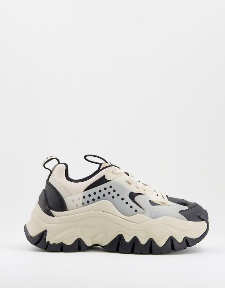 Buffalo Trail One Chunky Sneakers In Cream And Black Mix-multi