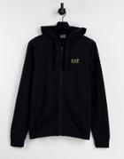 Armani Ea7 Train Core Id Zip Up French Terry Hoodie With Gold Logo In Black