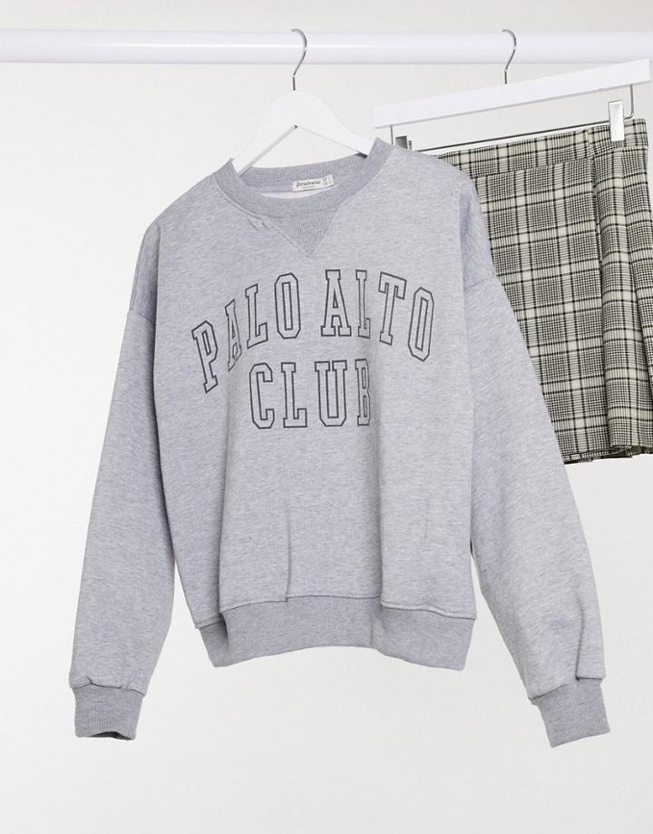 Stradivarius Str Varsity Slogan Sweatshirt In Gray-grey