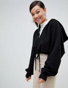 Weekday Crop Zip Hoodie With Drawstring - Black